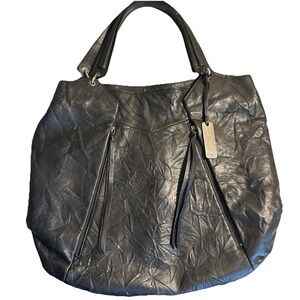Botkier Leather Black Bag Hobo Shoulder Textured Slouchy Side Zips 15x18